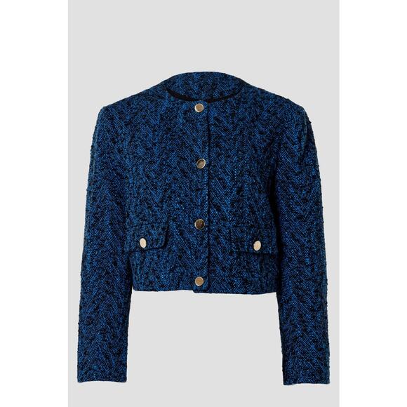 BOSS Royal Blue Tweed Blazer Gold Button Distressed Janoa Jacket Size US 2 - Picture 12 of 14